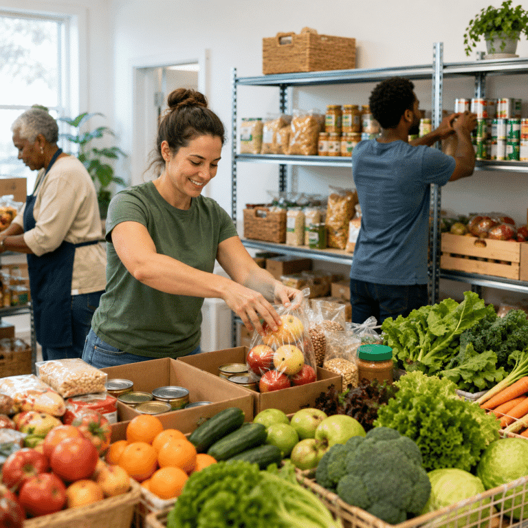 volunteers at food bank