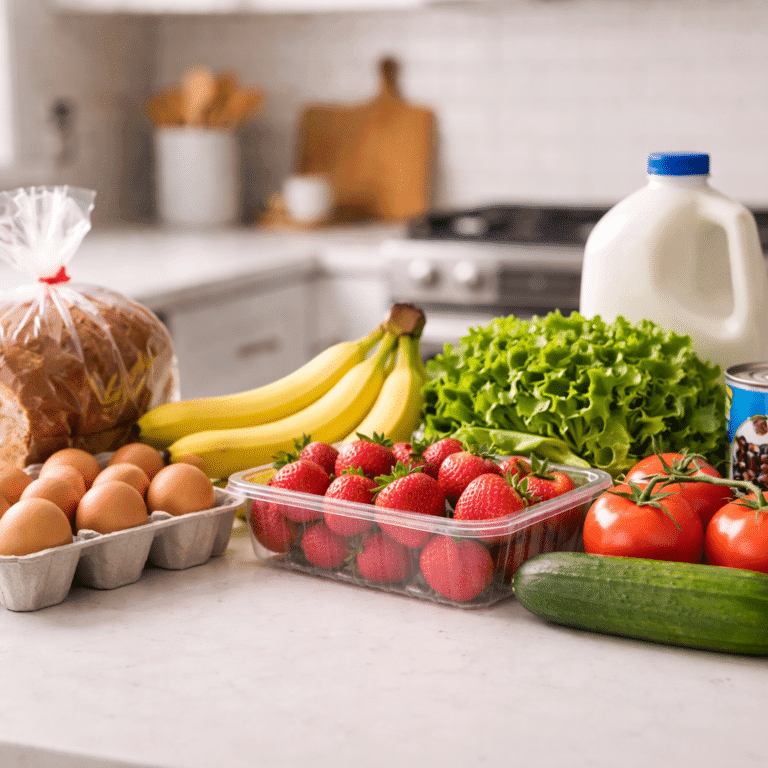 groceries on a counter in kitchen